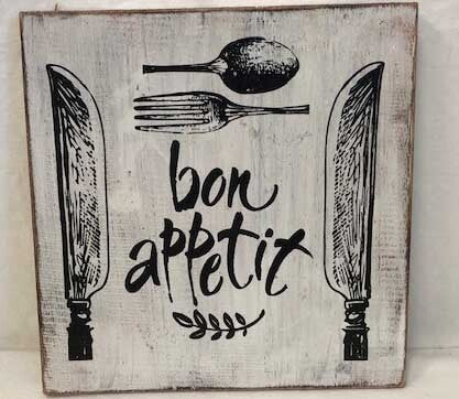 sign - french - bon appetit - white/black - 20x20cm