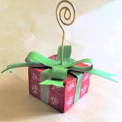 ornament - xmas box red with green bow - iron - smal