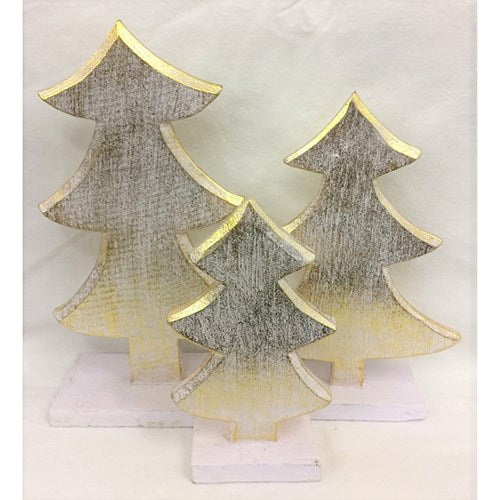 christmas tree - SET OF 3 - white/gold (15/20/24cm)