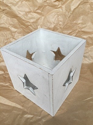 candle box - 4 star cut out - 15x15cm - whitewash