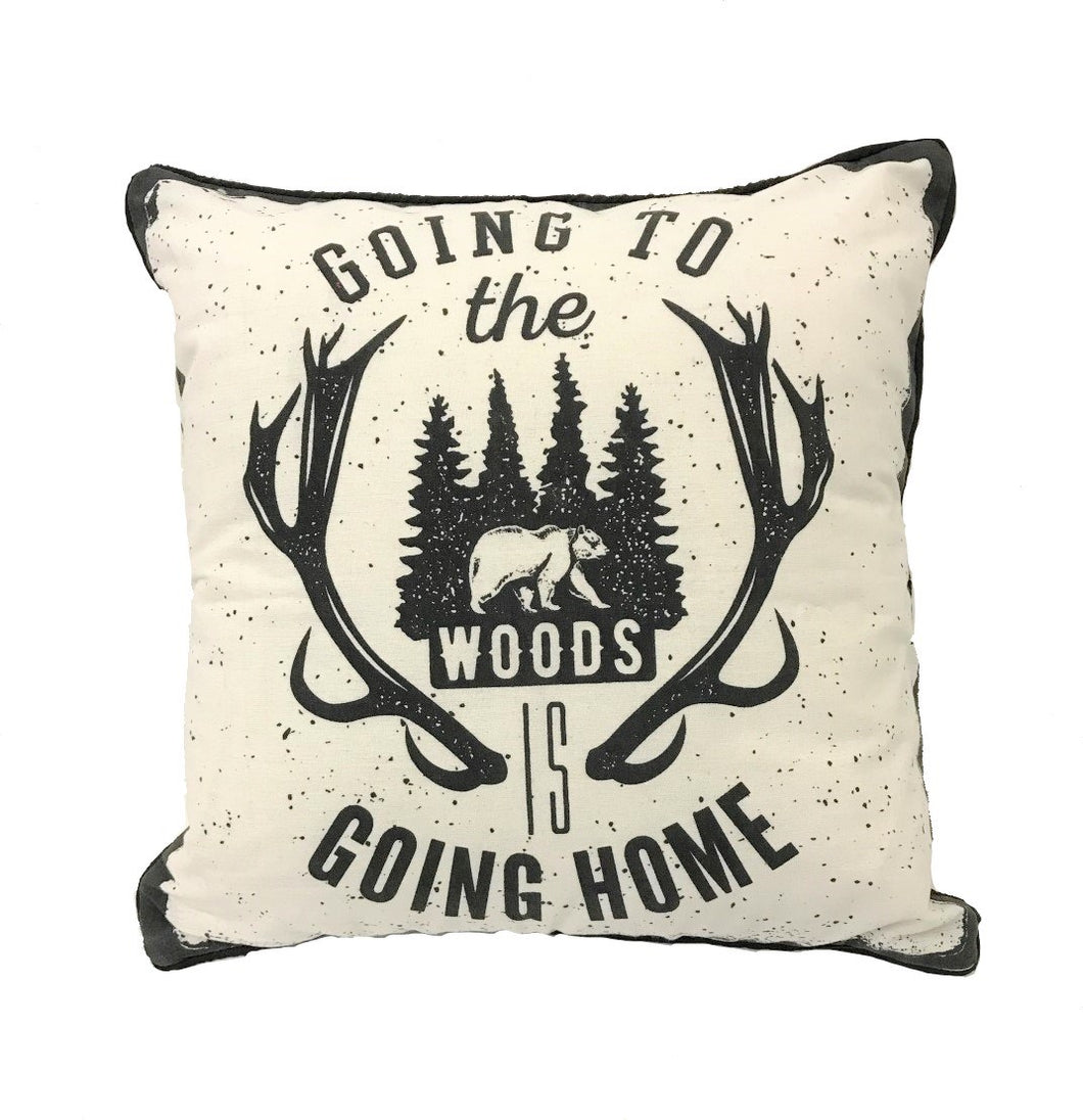 cushion - going to woods is going home - 40cm - white/black