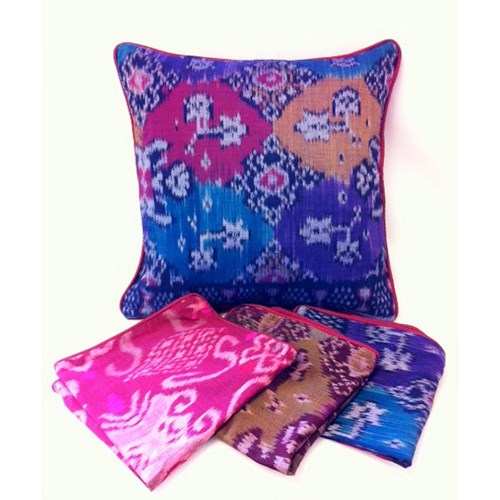 cushion COVER ONLY - traditional balinese sarong fabric - blue combo - 40cm
