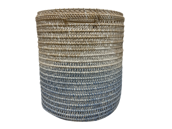 basket - blue/white (open/no lid) - x weave - 40x36 - rattan