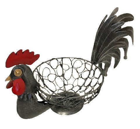 rooster - XL - 37cm -open - woven iron - black/silver
