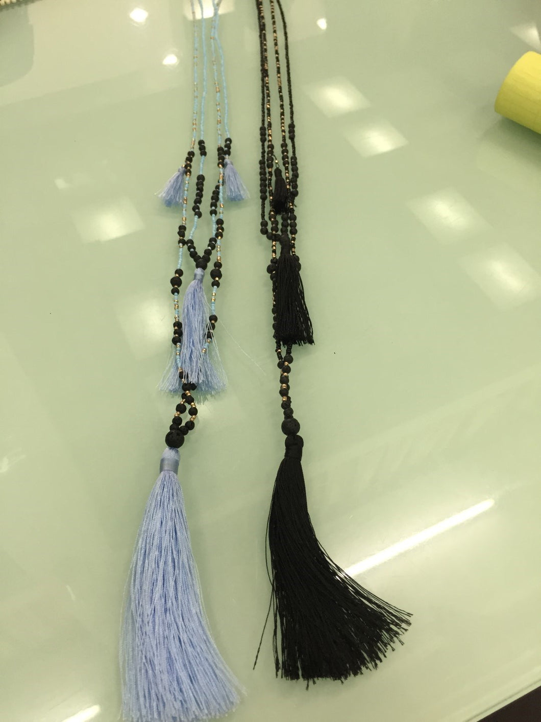 necklace - long w/ lava stone - black - w/ tassle