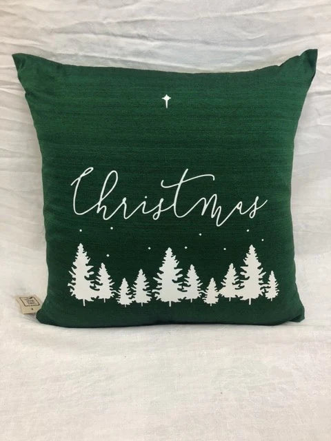 cushion - JK - xmas - green - 'christmas' - 40cm - complete w/ insert