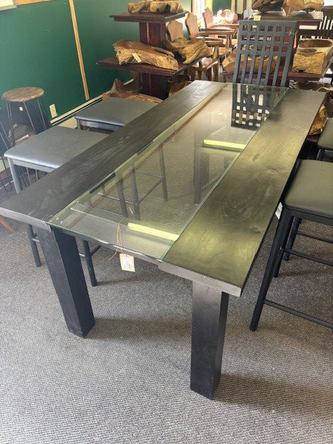 dining table - glass centre - sq legs - expresso - 180x44