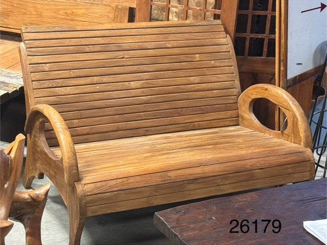 bench - tight slatted back & seat - rounded arms - 125x67x78cm - teakwood