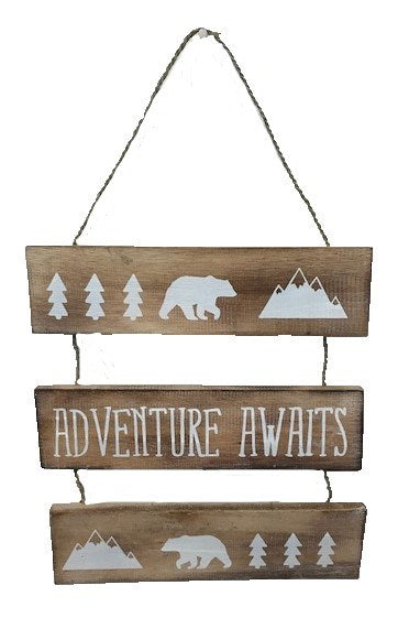 sign - 3 signs hanging - bear/adventure awaits/bear