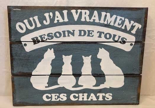 sign - french - ces chats - light blue/white distressed - 30x40