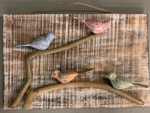 panel for wall - 4 bird on driftwood branches