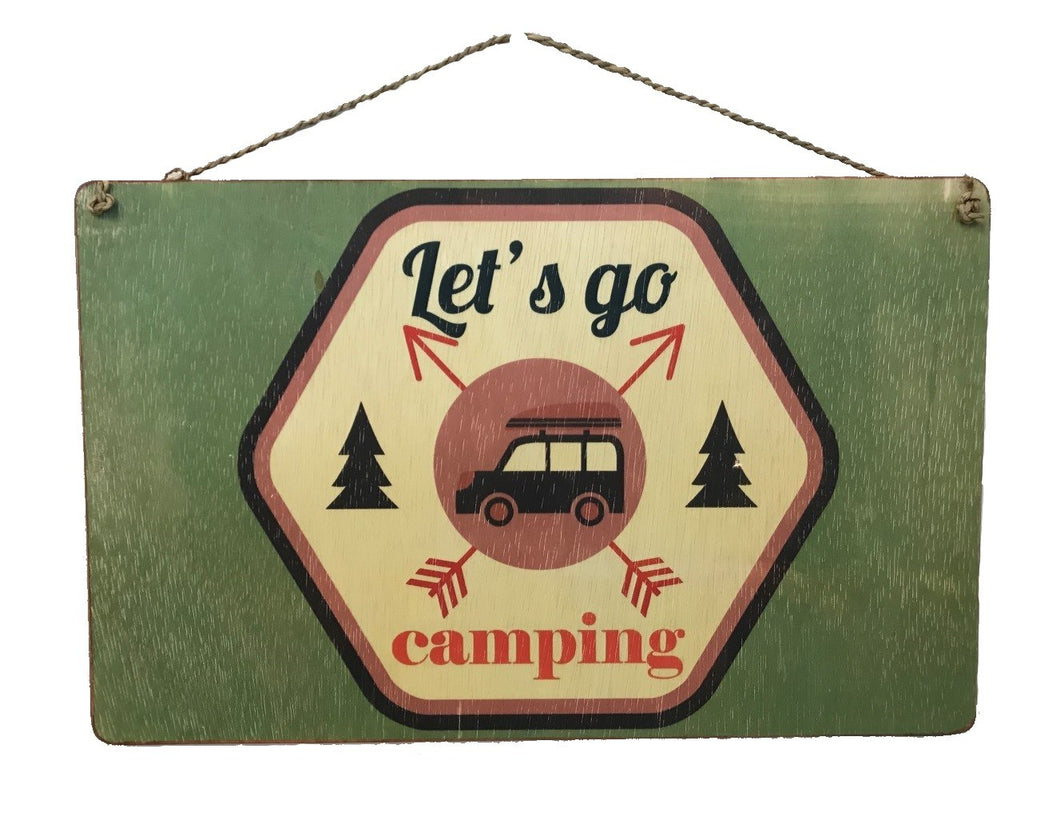 sign - let's go camping - 25x40cm