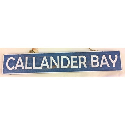 road sign - callander bay - blue w/ white - 49x7