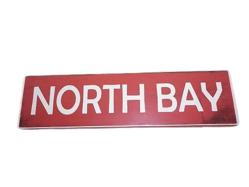 road sign - north bay - red w/ white - 30x8
