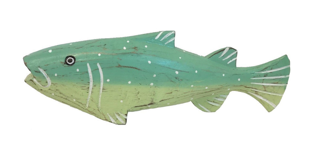 fish - trout - carved wood - aqua - 37cm