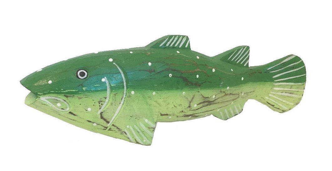 fish - trout - carved wood - green - 37cm