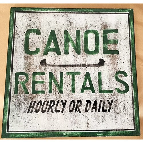 sign - canoe rentals hourly or daily - 30cm - distress - green/black/whiteNRO