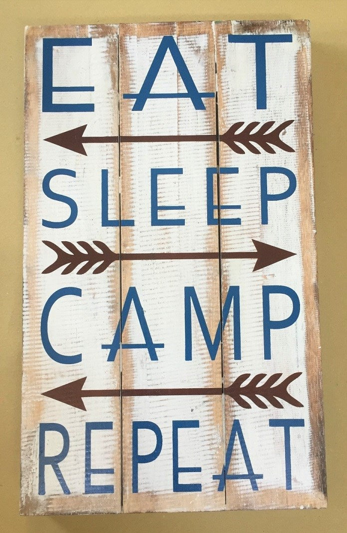 sign - eat/sleep/camp/repeat - 50x30cm