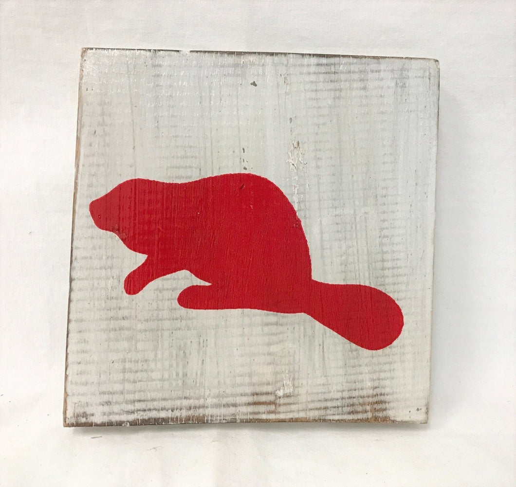 sign - beaver - red on white - 15cm