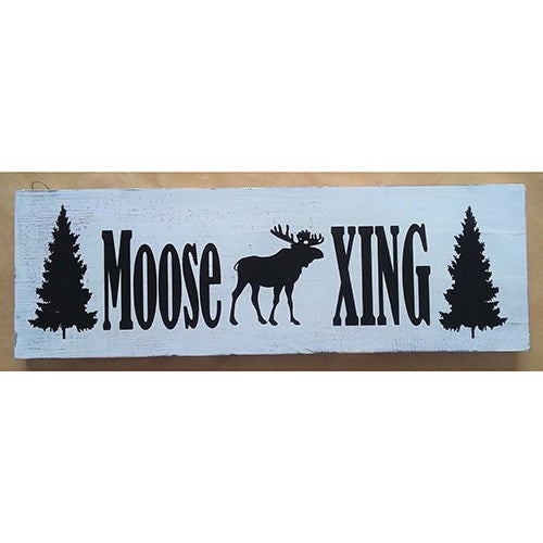sign - moose xing - black/white distress - 60x20cm