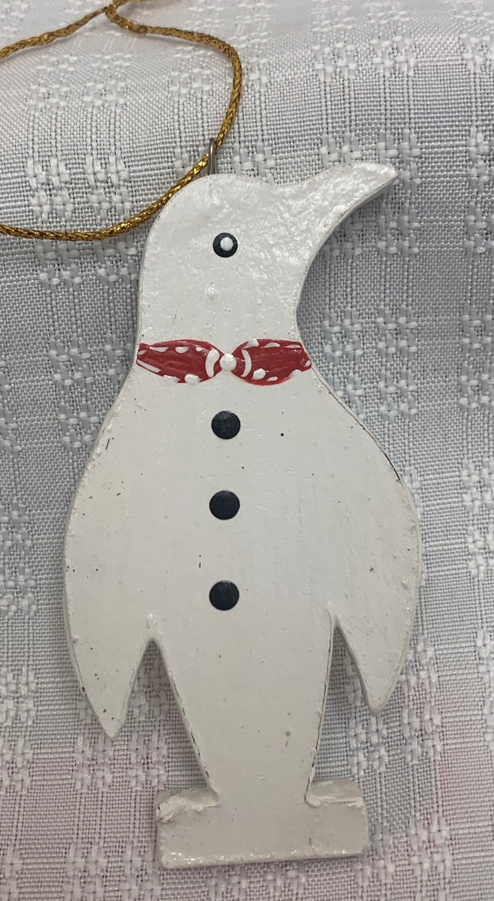 ornament - penguin - white/red bow tie - 10cm