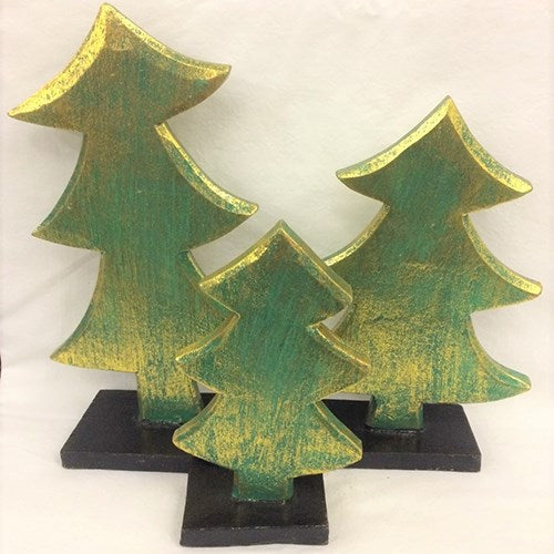 christmas tree - SET OF 3 - green/gold (15/20/24cm)