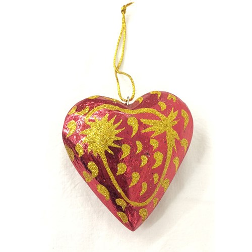 ornament - 8cm - red - heart w/ sparkle
