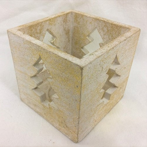 candle box - tree - cut out - white gold - 10cm