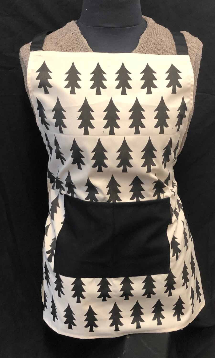 apron - trees - w/ pocket - white/black