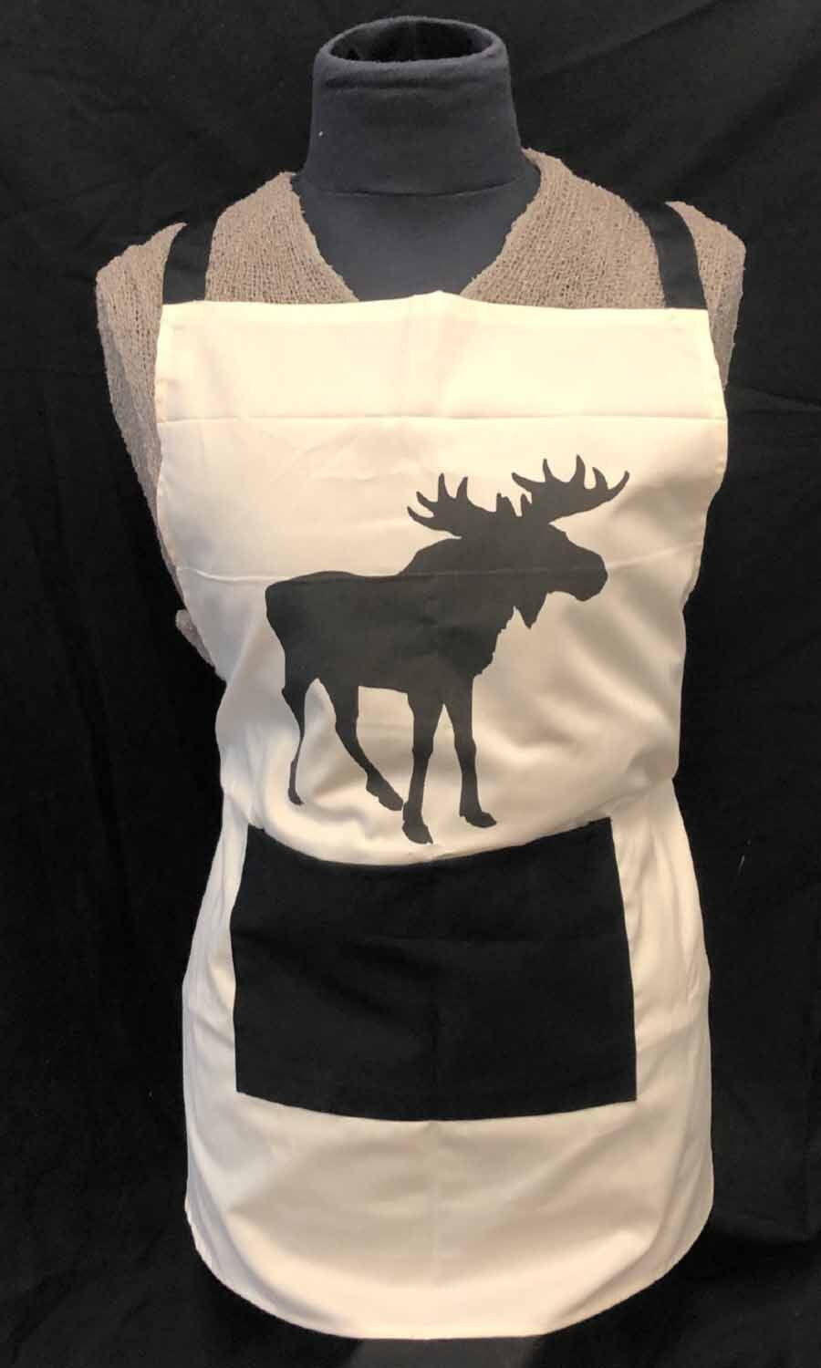 apron - moose - single - w/ pocket - white/black