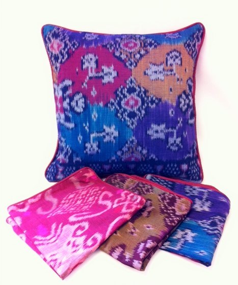 cushion COVER ONLY - traditional balinese sarong fabric - purple combo - 40cm