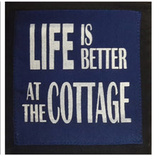 Load image into Gallery viewer, coaster - fabric - life is better - cottage - blue -13cm
