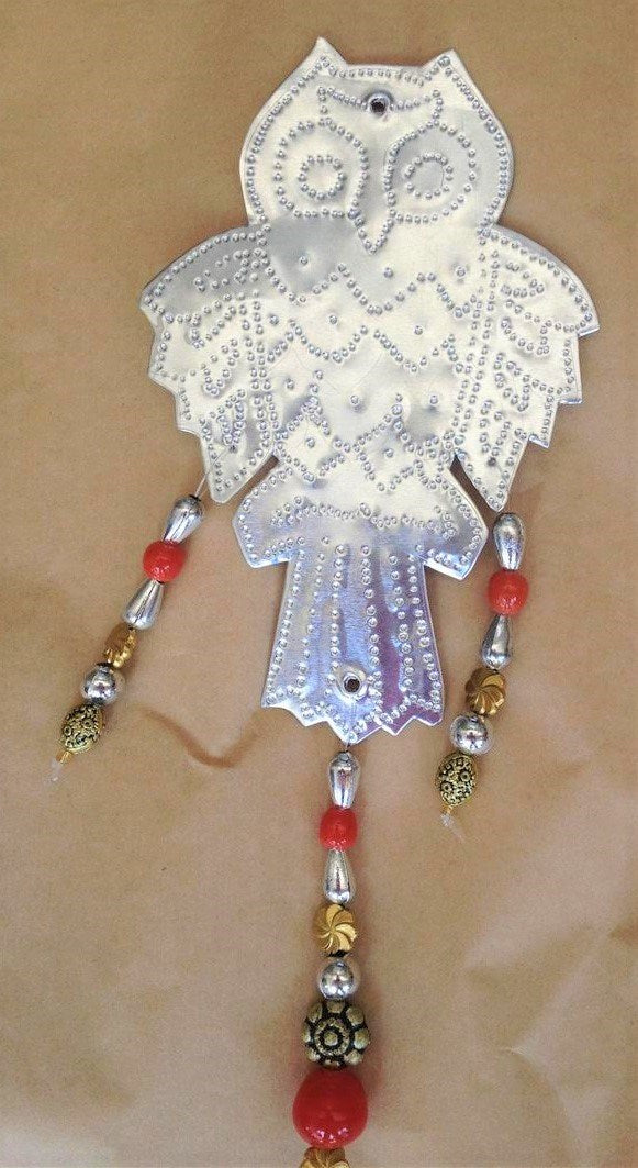 ornament - tin w/ beads - owl