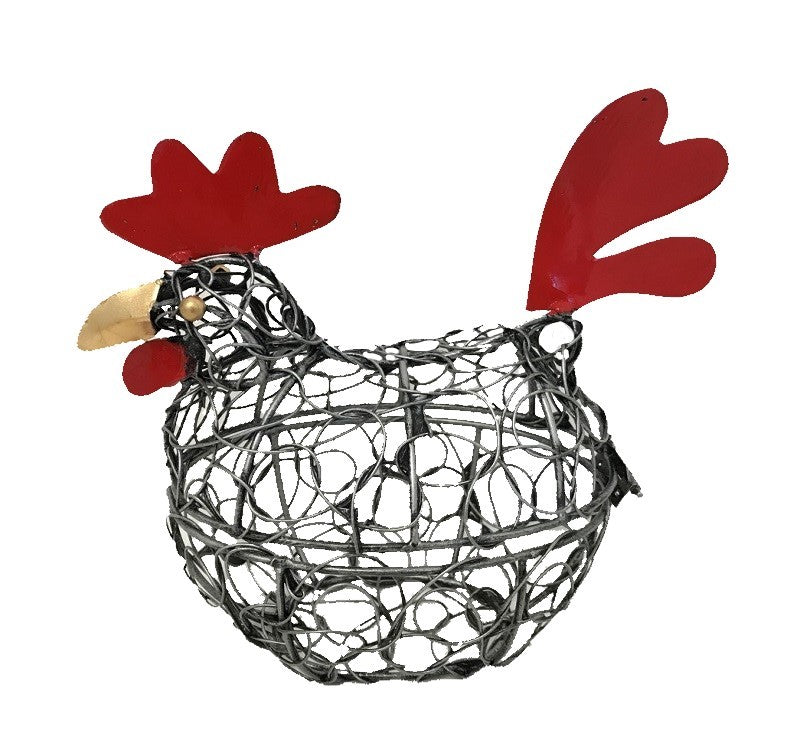 rooster - closed w/ hinge - woven iron - black/silver - 15cm