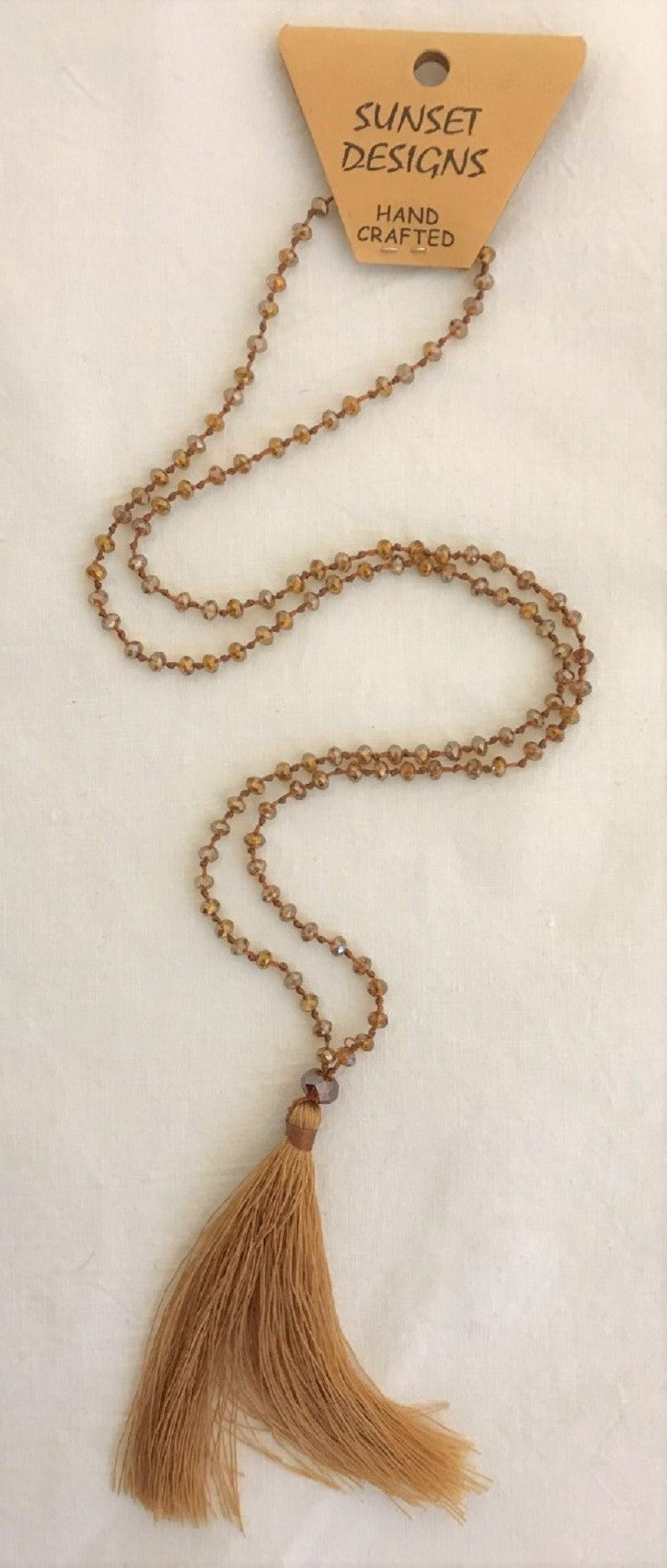 necklace - light brown - crystal bead small - w/ tassle