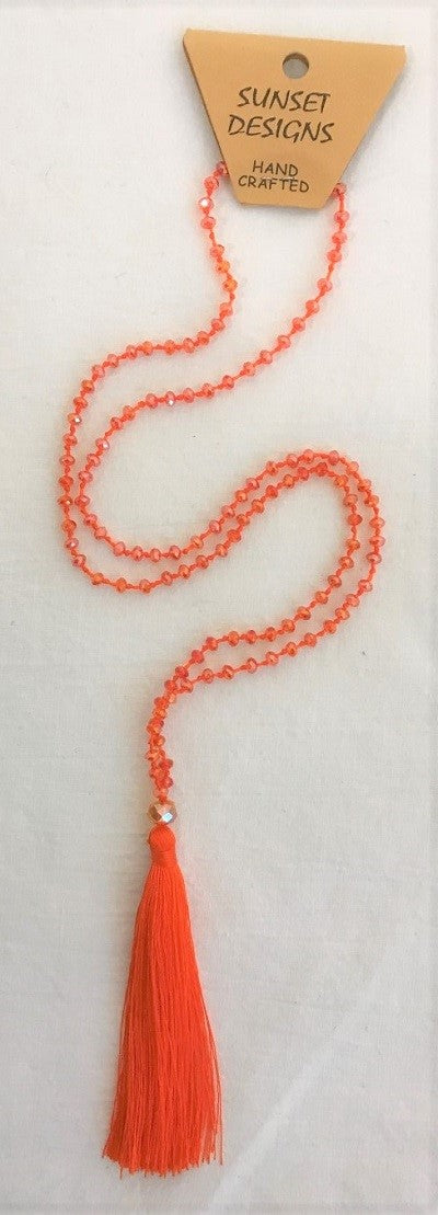 necklace - orange - crystal bead small - w/ tassle