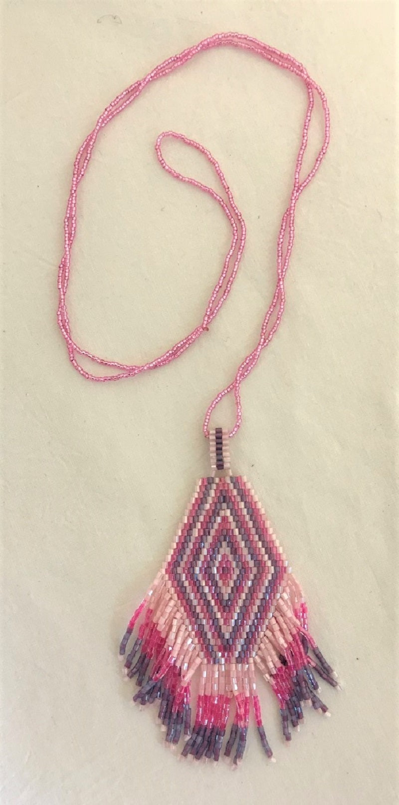 necklace - flat beaded - pink - north american inspired