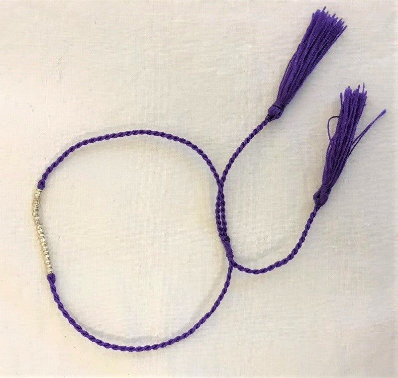 bracelet - purple - string cotton w/ silver bead