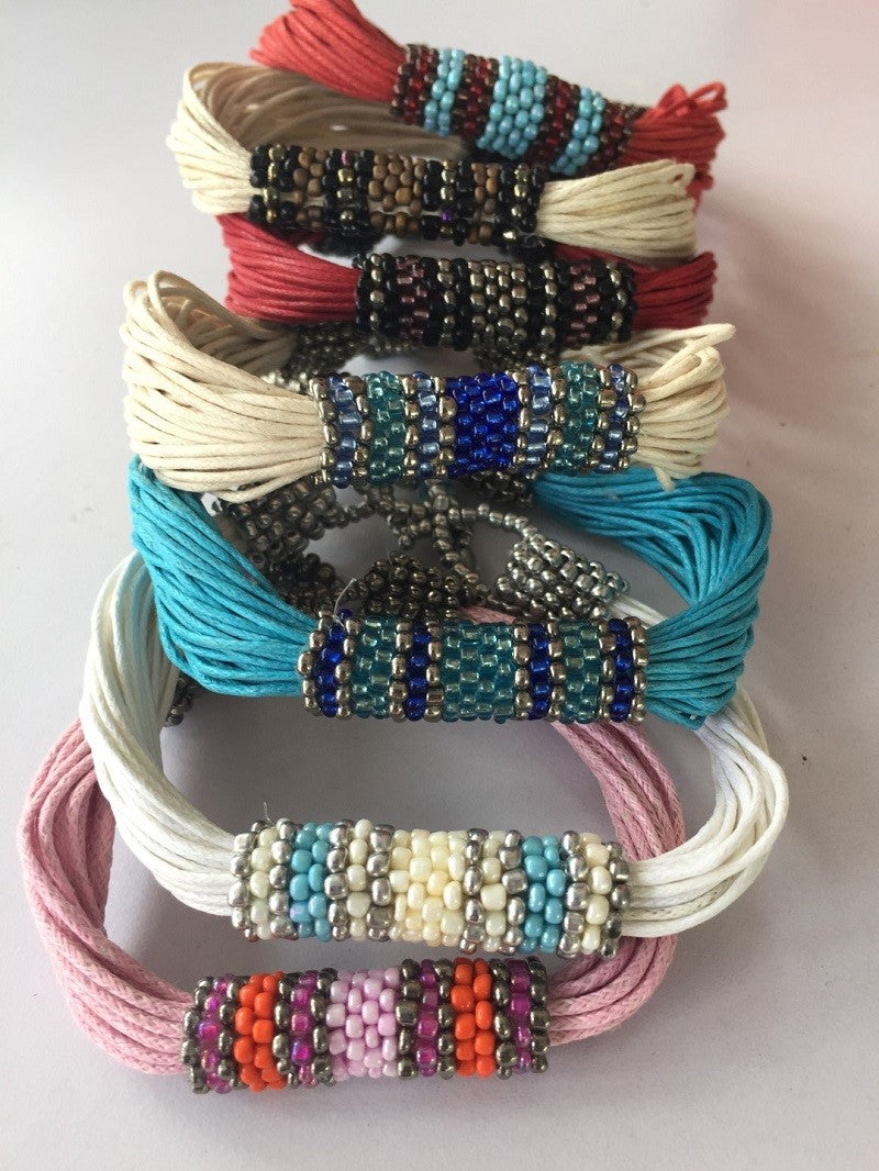 bracelet - white - multi string/colourful tube bead
