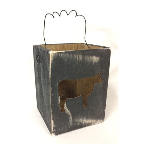 tcc - rustic wood lantern - cow - black - 5
