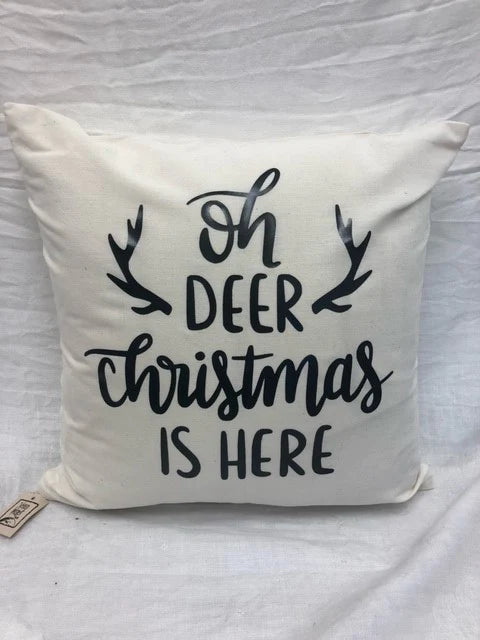 cushion - JK - xmas - white - 'oh deer xmas is here' - 40cm - complete w/ insert