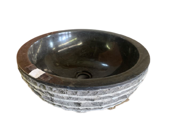 sink - marble - black - round polished