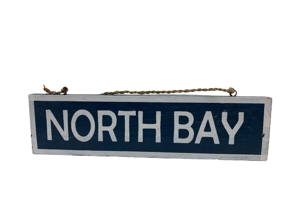 road sign - north bay - blue w/ white - 30x8