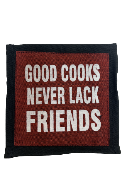 coaster - fabric - good cooks never lack friends - burgundy -13cm- SINGLE